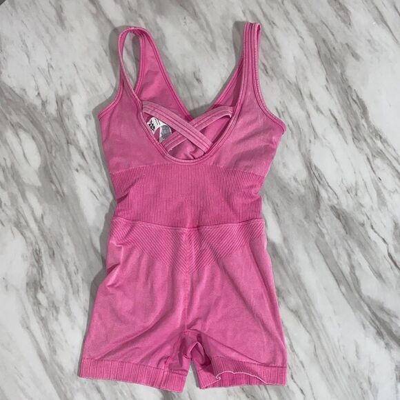 JoyLab Pink Seamless Ribbed Activewear Romper‎ XS One Piece Yoga Short Jumpsuit - Picture 9 of 12